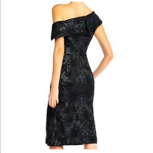 Aidan Mattox Black Jacquard Off Shoulder Dress size 4 NWT - Picture 2 of 11